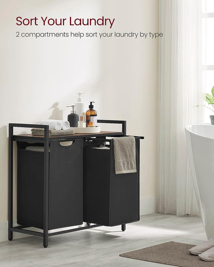 VASAGLE Black Laundry Basket, 2 Compartments