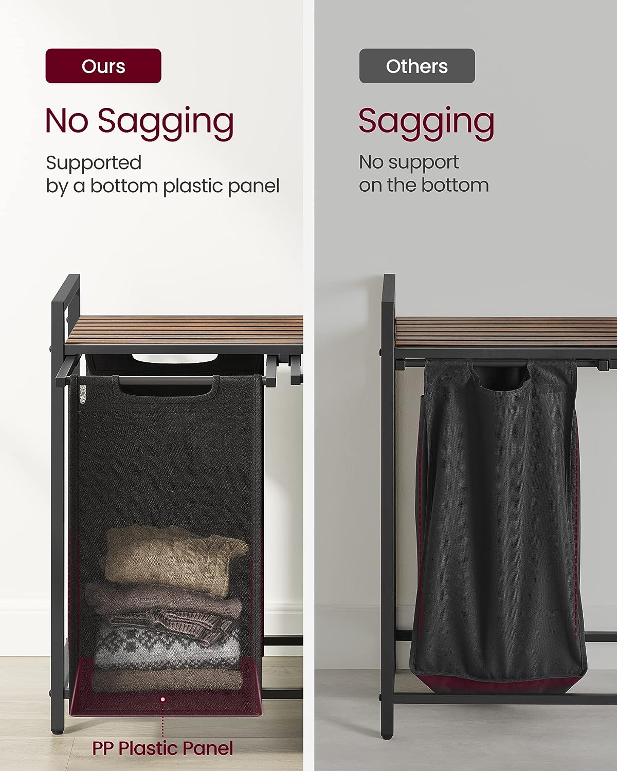 VASAGLE Black Laundry Basket, 2 Compartments
