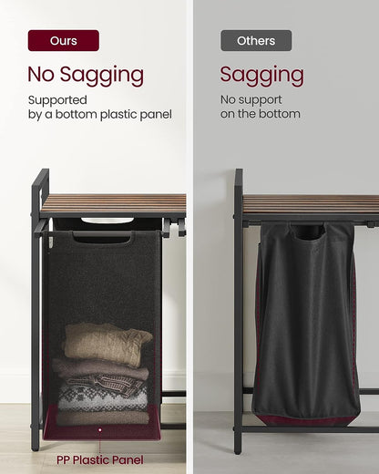 VASAGLE Black Laundry Basket, 2 Compartments