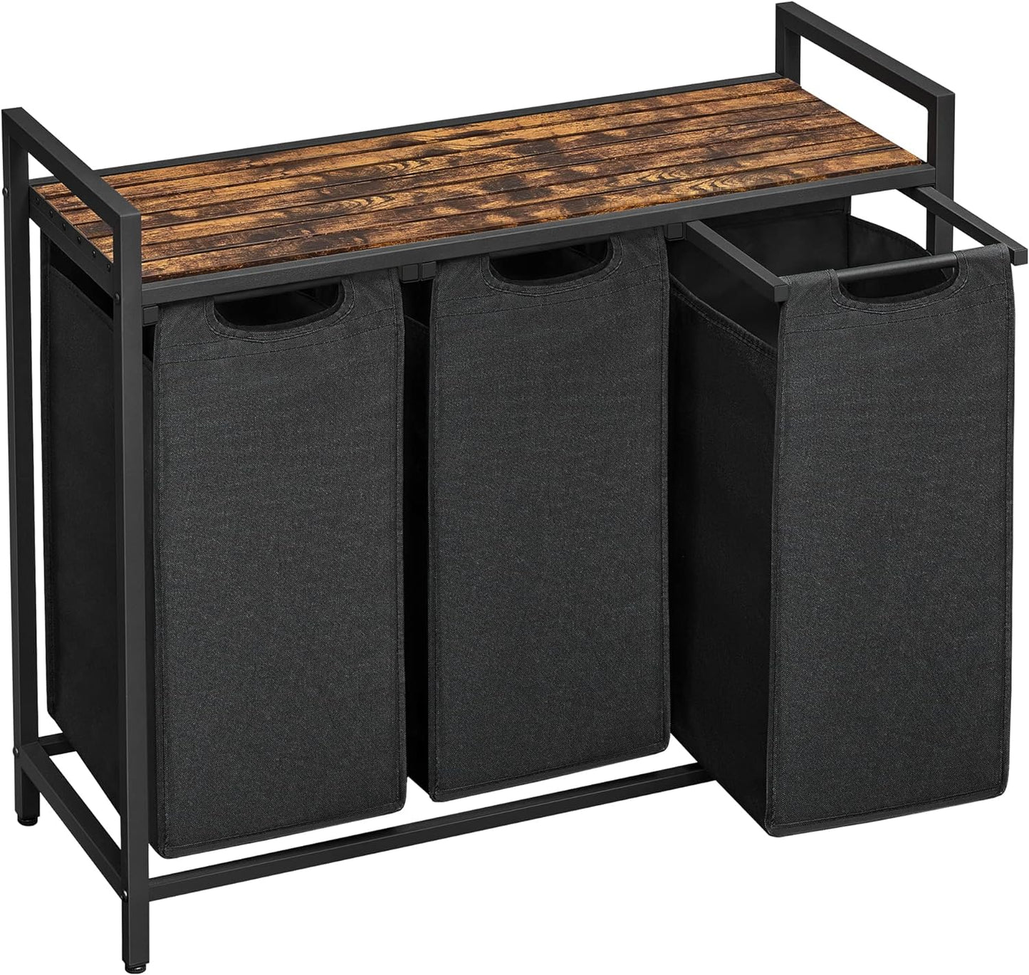 VASAGLE Black Laundry Basket, 3 Compartments
