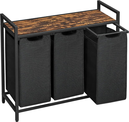 VASAGLE Black Laundry Basket, 3 Compartments