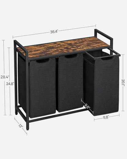 VASAGLE Black Laundry Basket, 3 Compartments