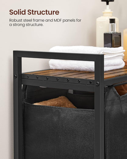 VASAGLE Black Laundry Basket, 3 Compartments