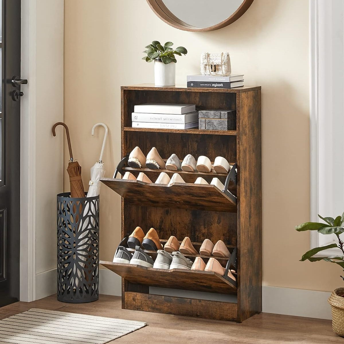VASAGLE Shoe Cabinet 2 Flip Doors