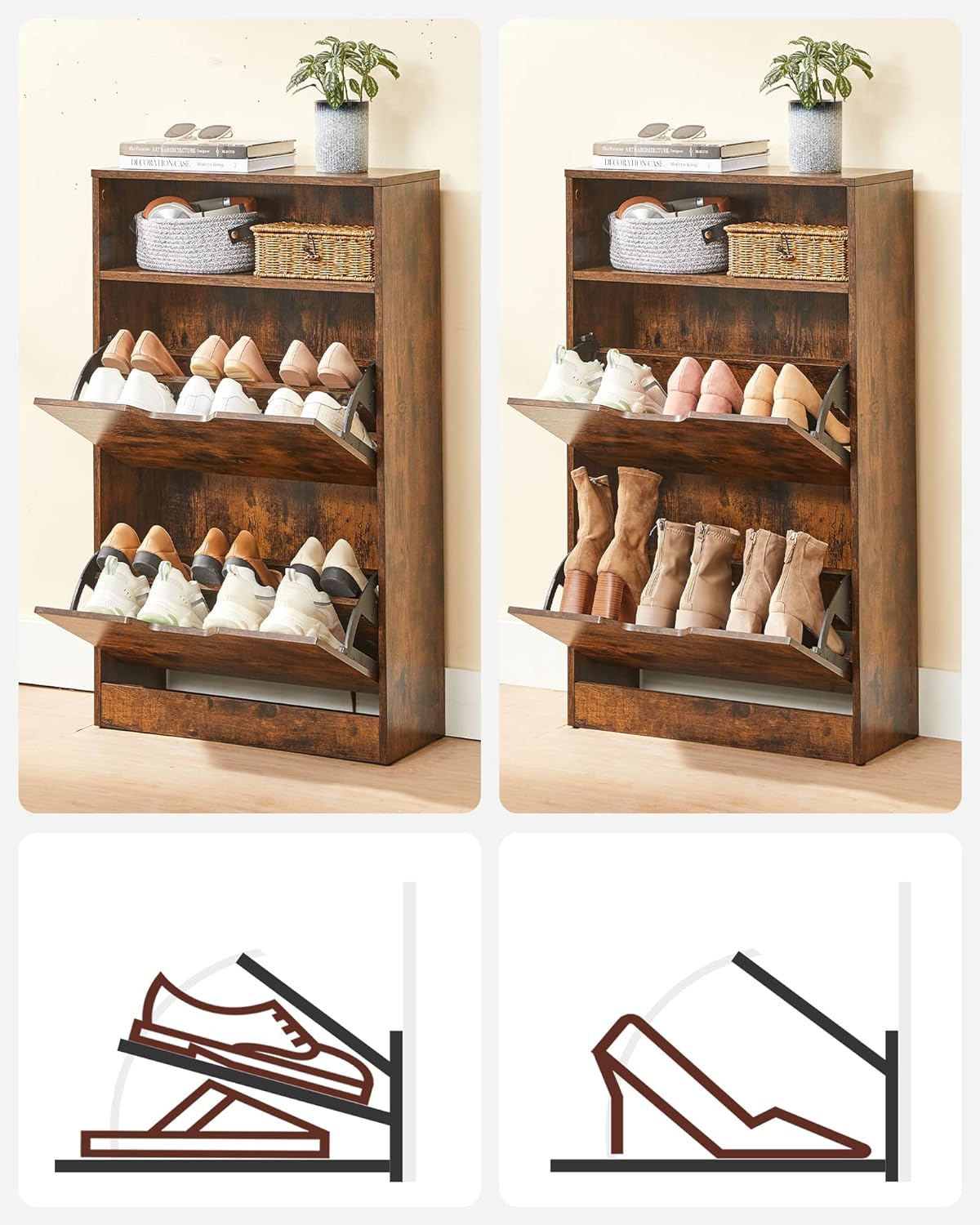 VASAGLE Shoe Cabinet 2 Flip Doors