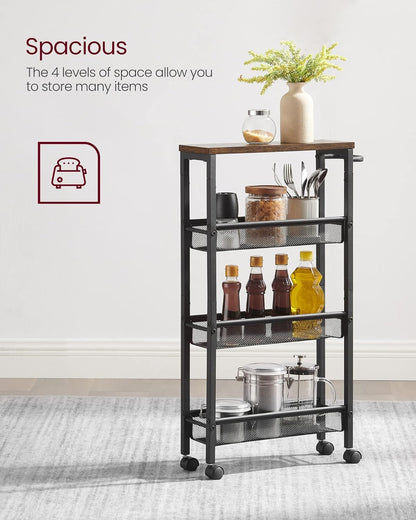 VASAGLE 4-Tier Slim Rolling Cart