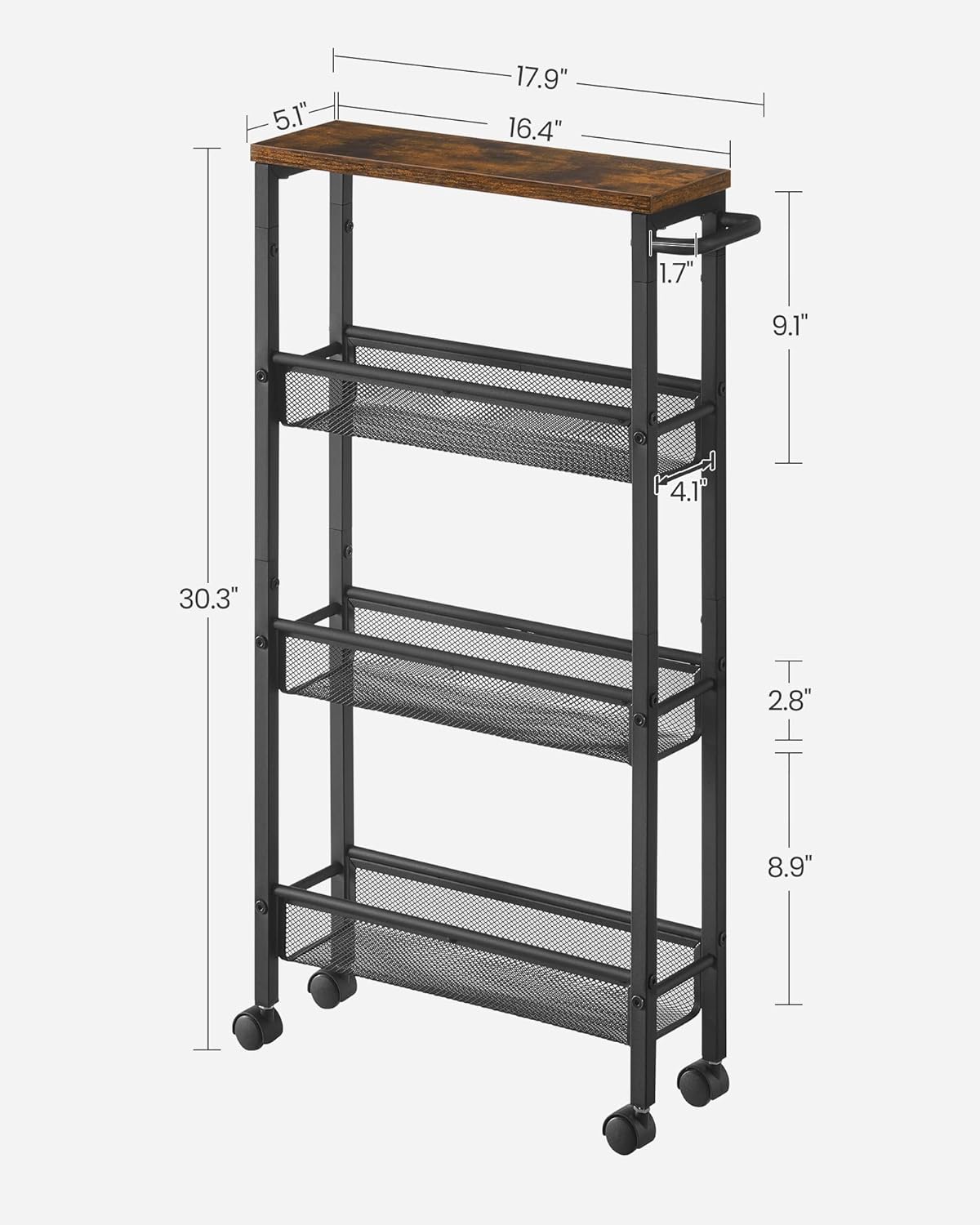 VASAGLE 4-Tier Slim Rolling Cart