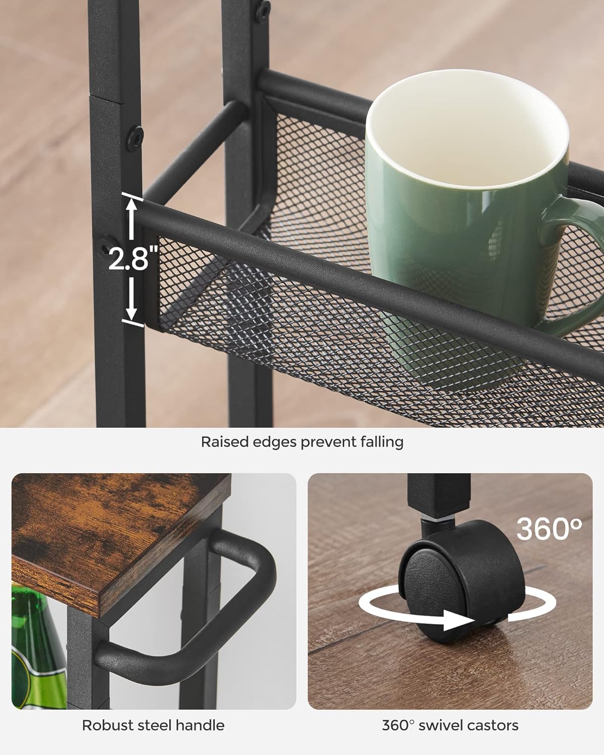 VASAGLE 4-Tier Slim Rolling Cart