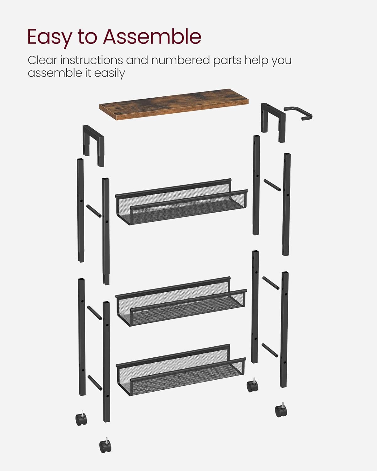 VASAGLE 4-Tier Slim Rolling Cart
