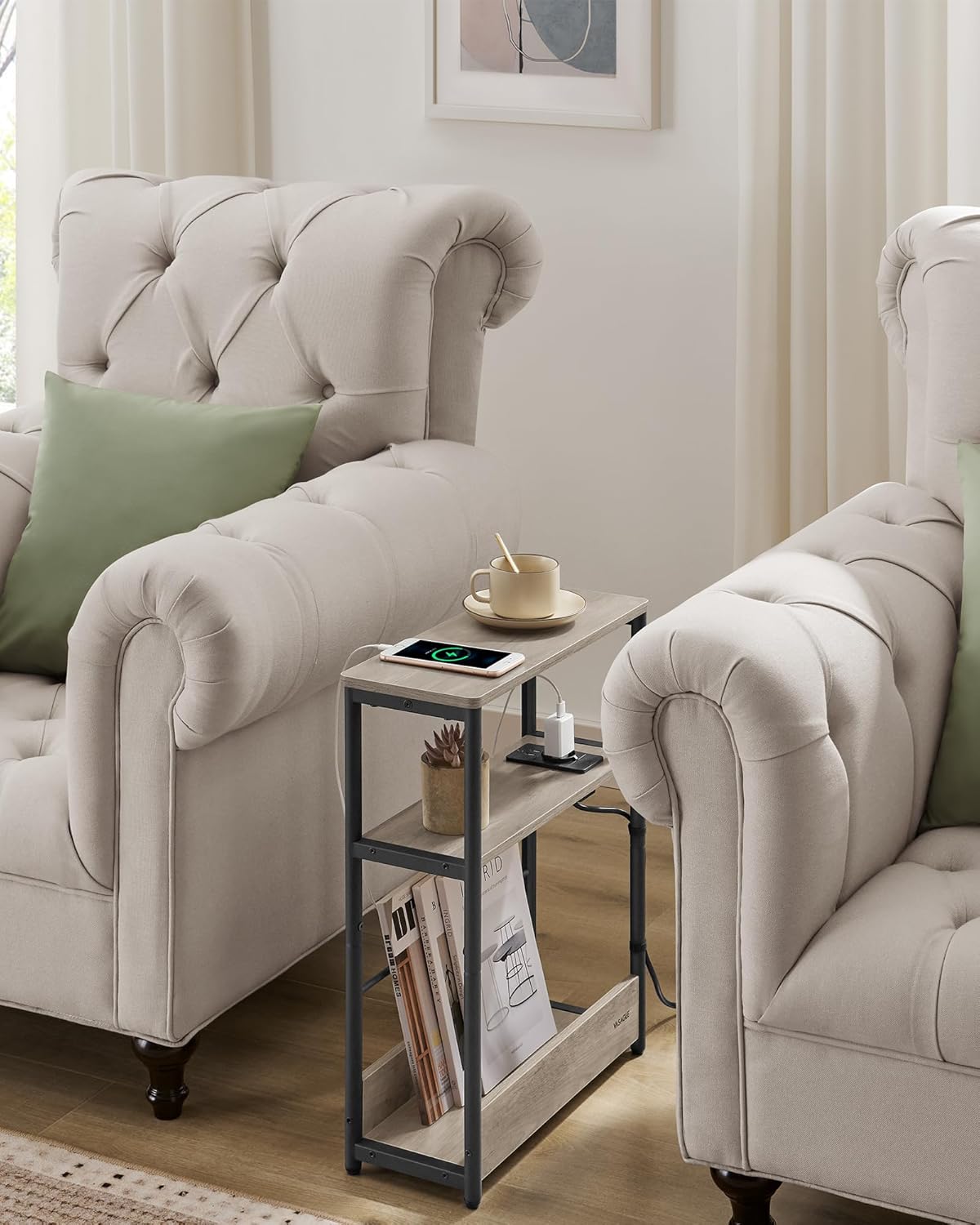 VASAGLE Side Table with Charging Function
