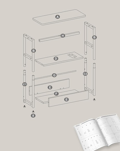 VASAGLE Side Table with Charging Function