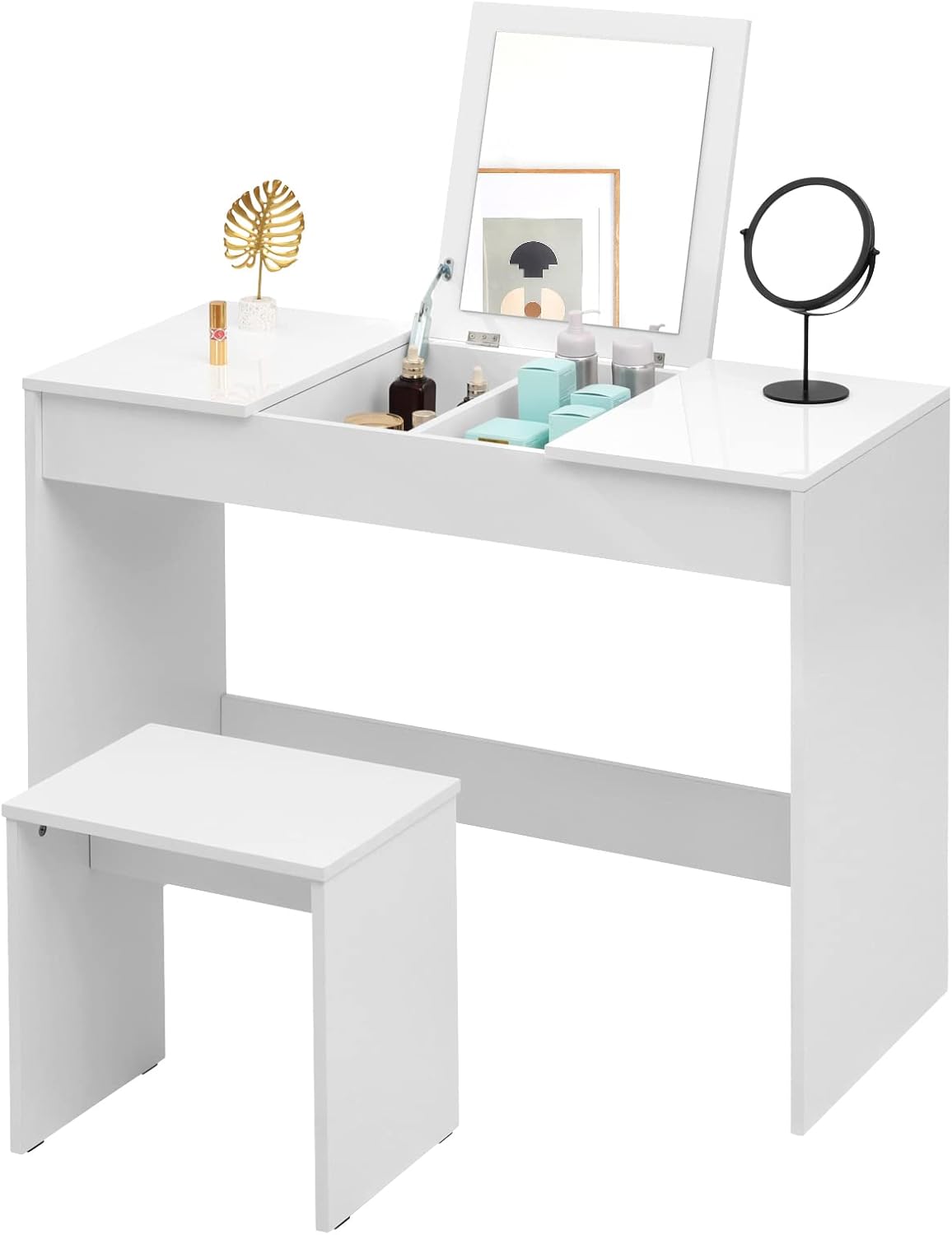 WOLTU dressing table with a flip-up mirror and matching stool