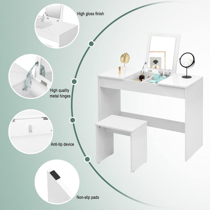 WOLTU dressing table with a flip-up mirror and matching stool