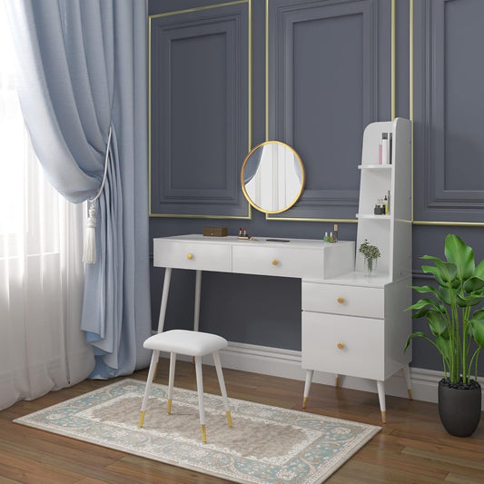 WOLTU Dressing Table with Mirror And Stool