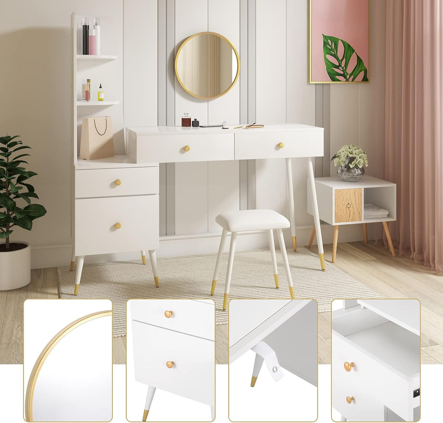 WOLTU Dressing Table with Mirror And Stool
