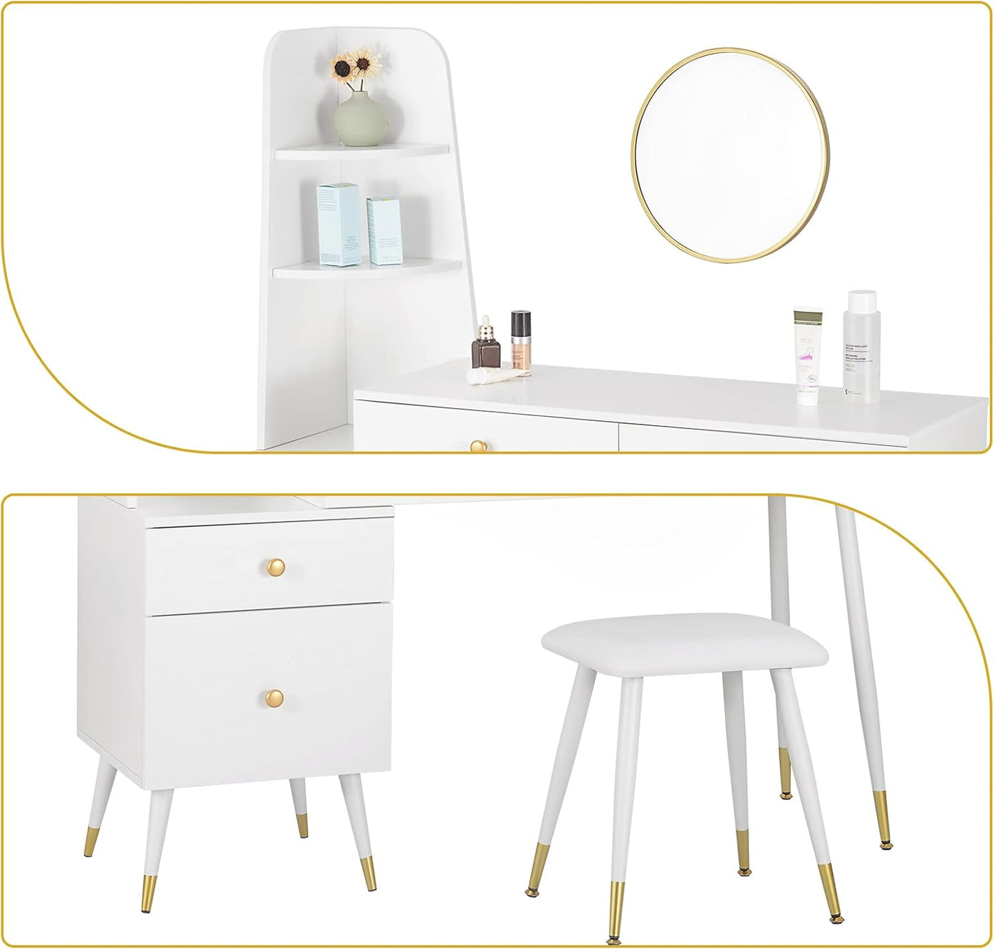 WOLTU Dressing Table with Mirror And Stool