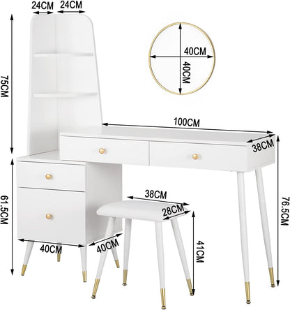 WOLTU Dressing Table with Mirror And Stool