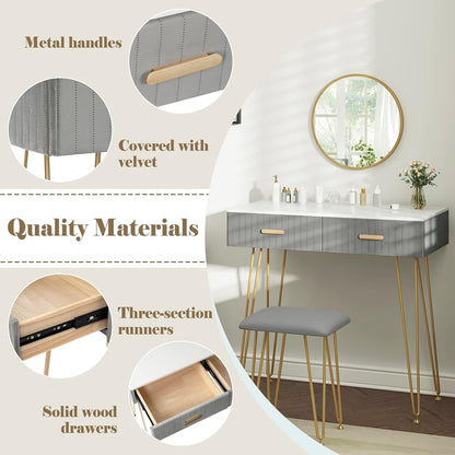 WOLTU Vanity Table with Stool Mirror
