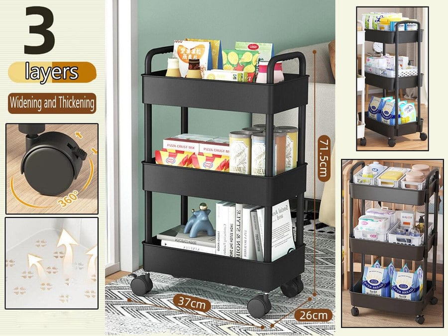 Plastic Rectangular Rack Trolley 3 Tiers – Mall LB