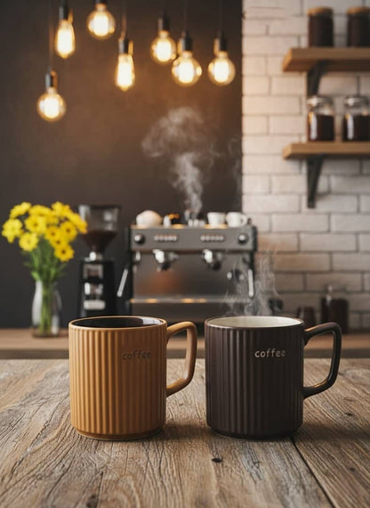 Set of 4 Modern Ribbed Ceramic Coffee Mug