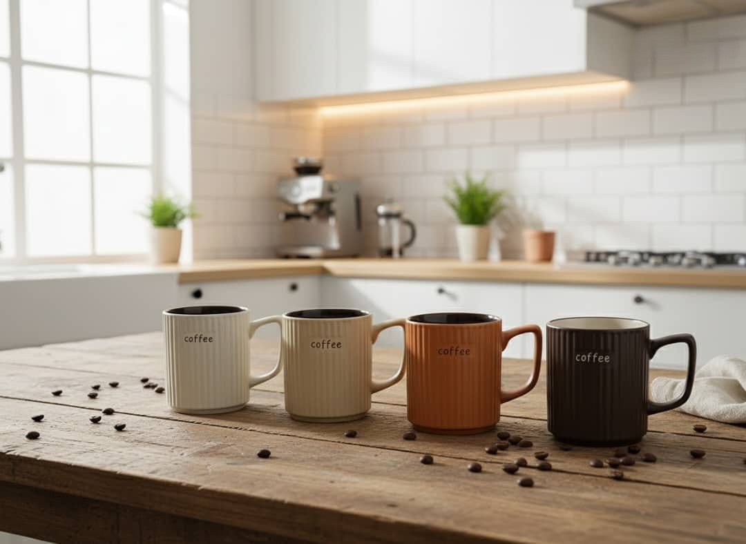 Set of 4 Modern Ribbed Ceramic Coffee Mug