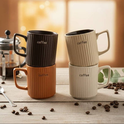 Set of 4 Modern Ribbed Ceramic Coffee Mug