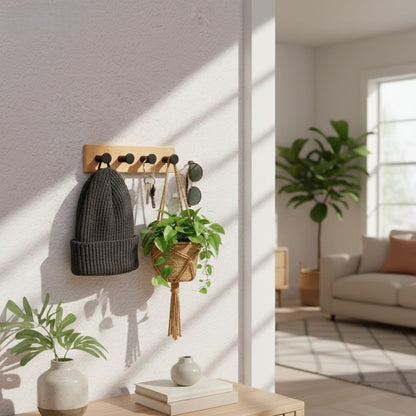 Wooden Wall Hook Rack with Pegs