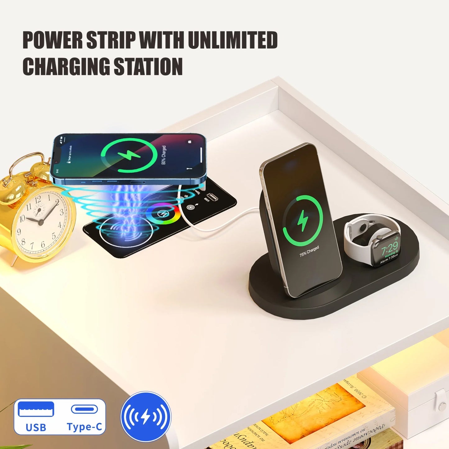 Nightstand with Wireless Charging Station