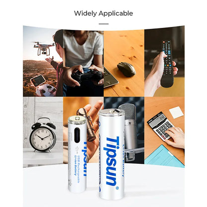 Tipsun® Rechargeable AAA Lithium-ion Batteries with USB-C Charging