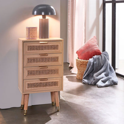 Accent Wood Chest with 4 Rattan Drawer