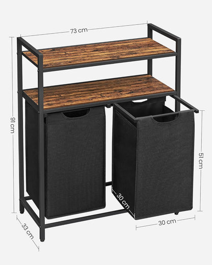 2 Compartments Laundry Basket with 2 Shelf