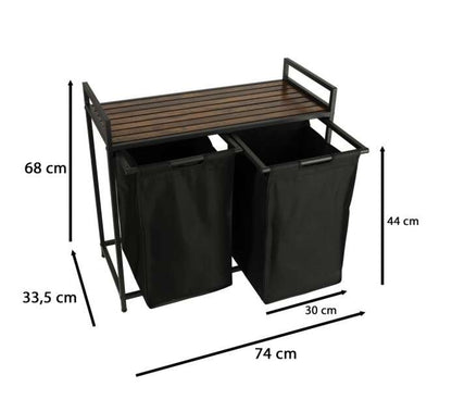 2 Compartments Laundry Basket with Shelf