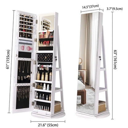 360° Mirror Jewelry Armoire with LED Lights