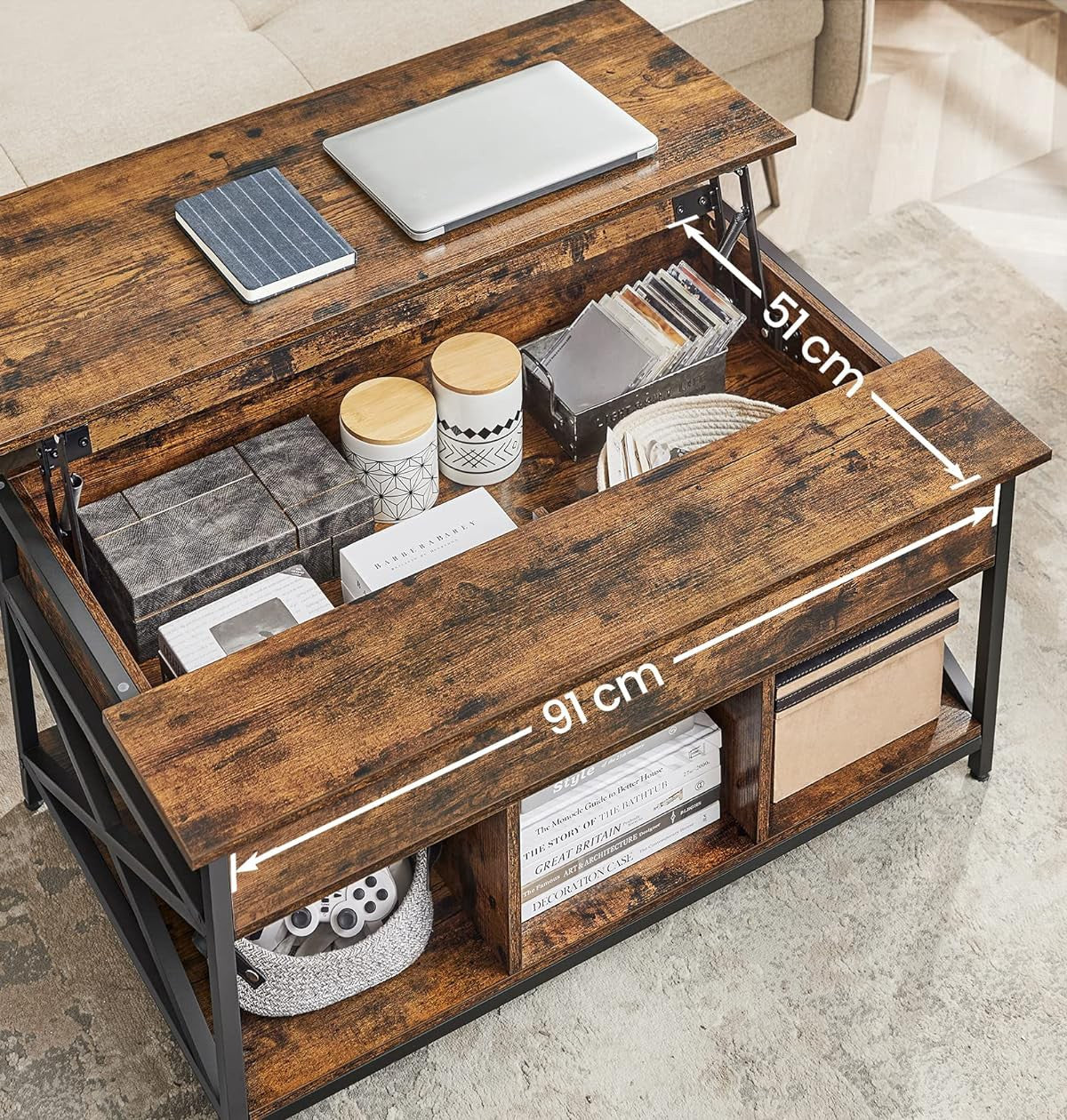 Table with Open and Hidden Storage